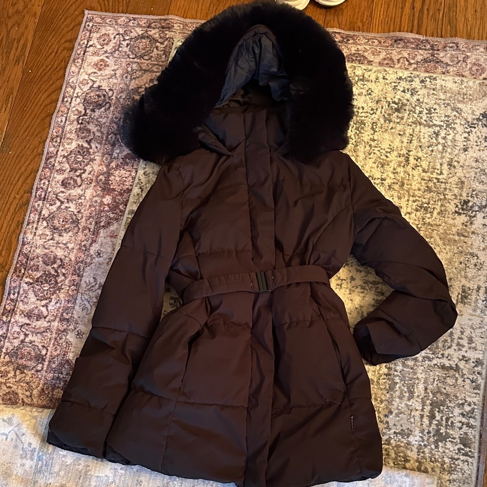 Elegant Dark Brown Hooded Puffer Coat
